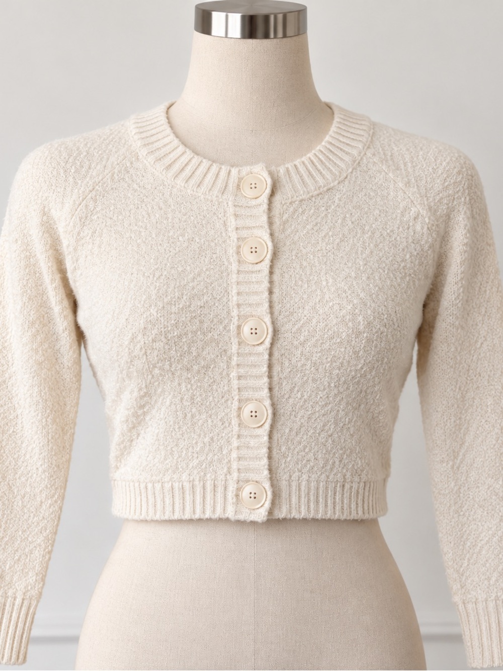 American Eagle Outfitters Cream Button-Front Cropped Cardigan
